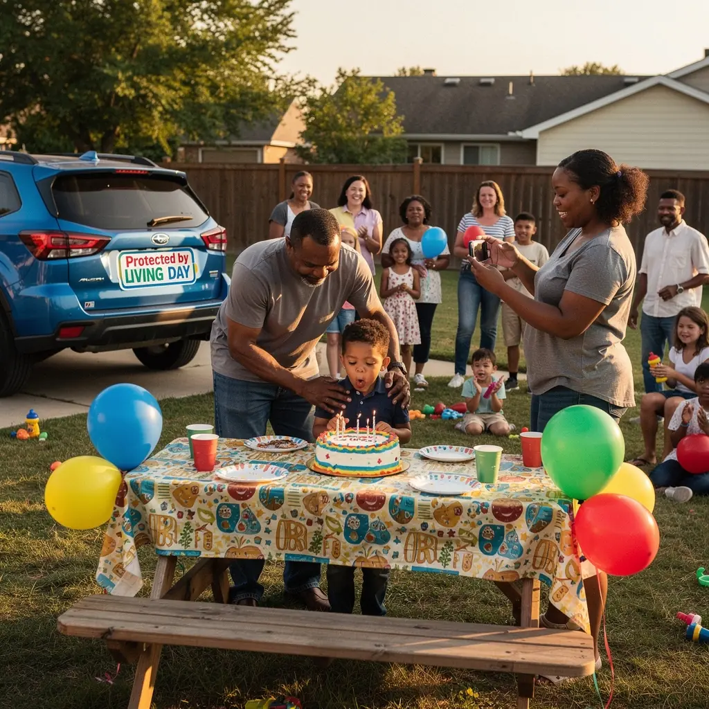Счастливая семья с новым автомобилем